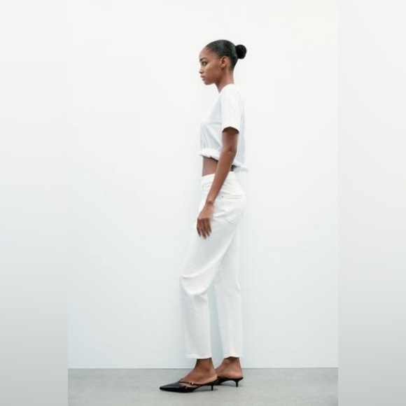 Zara Denim - Zara Women's White Distressed High Waist Mom Jeans Size 24